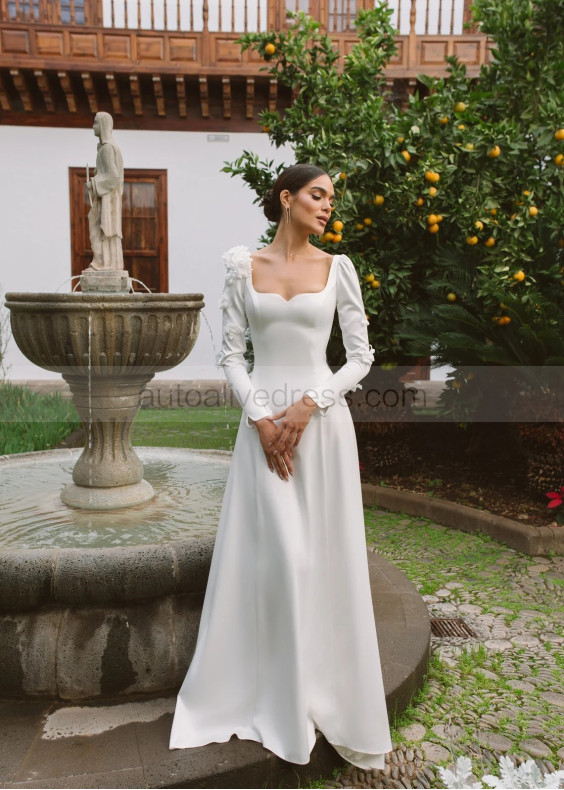 Ivory Satin Chic Wedding Dress With Detachable Tulle Train